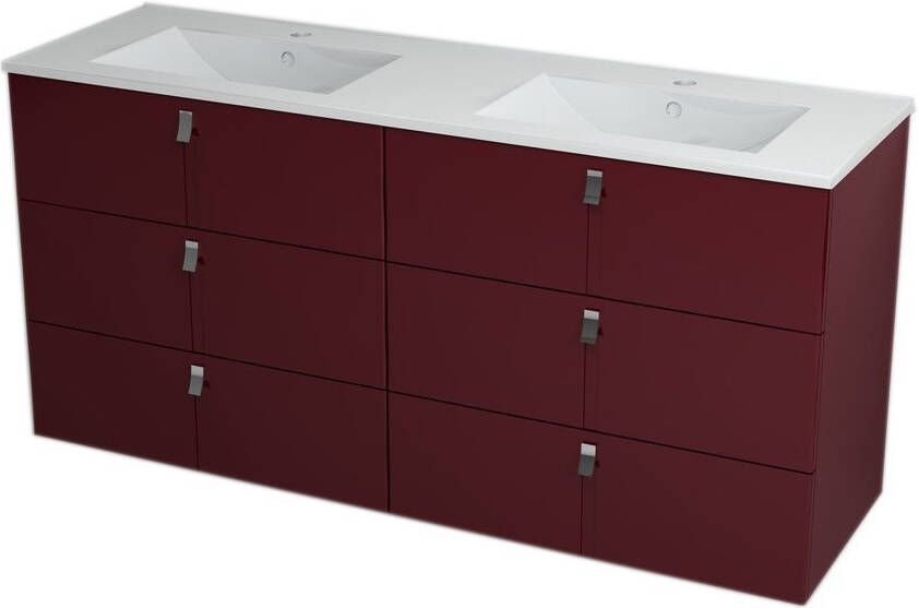 Sapho Mitra Onderkast incl. wastafel 3 lades 150x70x46cm claret