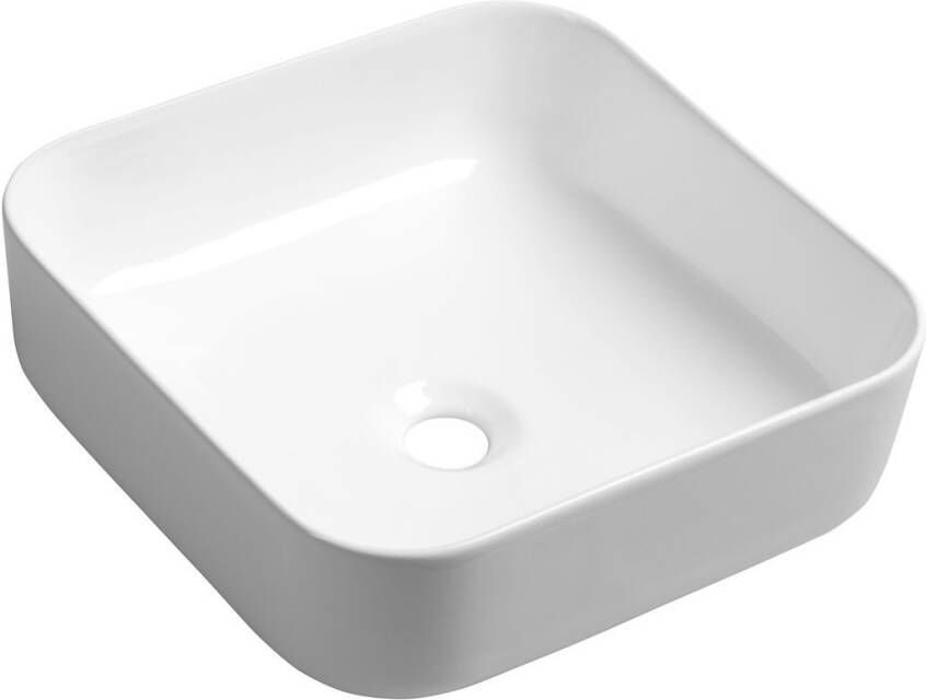 Sapho Waskom Opbouw Prata Vierkant 39.5x14.5 cm Keramiek Wit