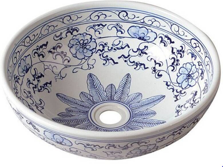Sapho Waskom Priori Rond 42x15 cm Keramiek Bloemenpatroon Blauw Wit