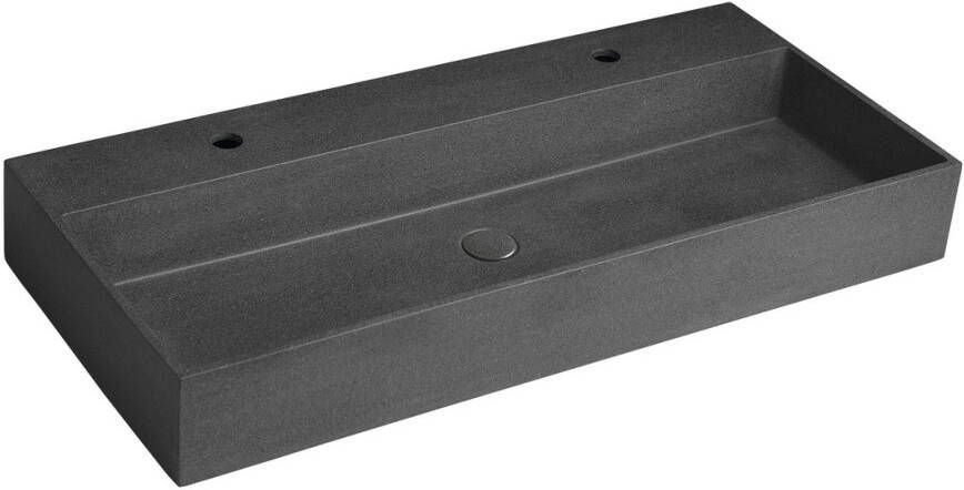 Sapho Quadrado wastafel met 2 kraangaten en waste 96x44 black granite