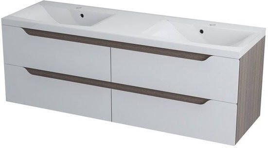 Sapho Wave II Badkamermeubel marmer MDF 150 cm wit houtnerf grijs