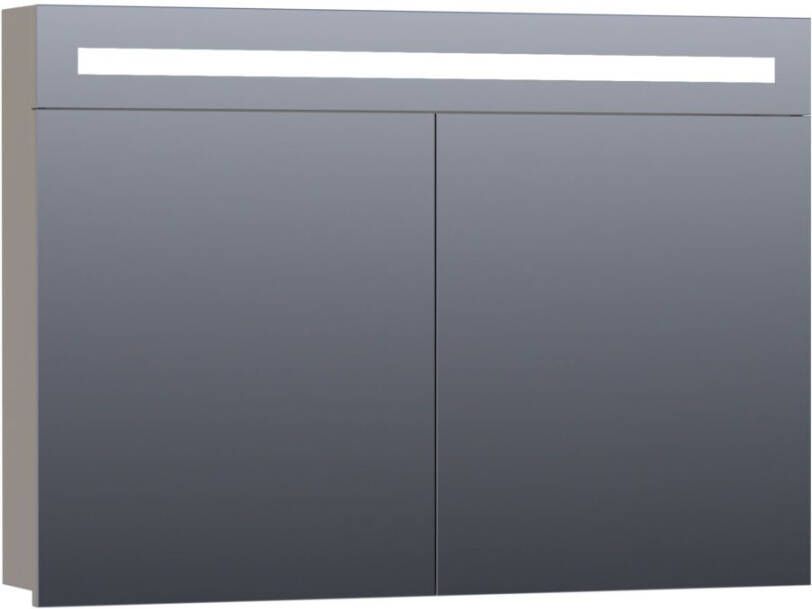 Saniclass 2.0 spiegelkast 100x70x15cm verlichting geintegreerd met 2 links- en rechtsdraaiende spiegeldeuren MDF hoogglans Taupe 7281