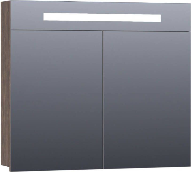 BRAUER 2.0 Spiegelkast 80x70x15cm verlichting geintegreerd 2 links- en rechtsdraaiende spiegeldeuren MFC burned bark 7347