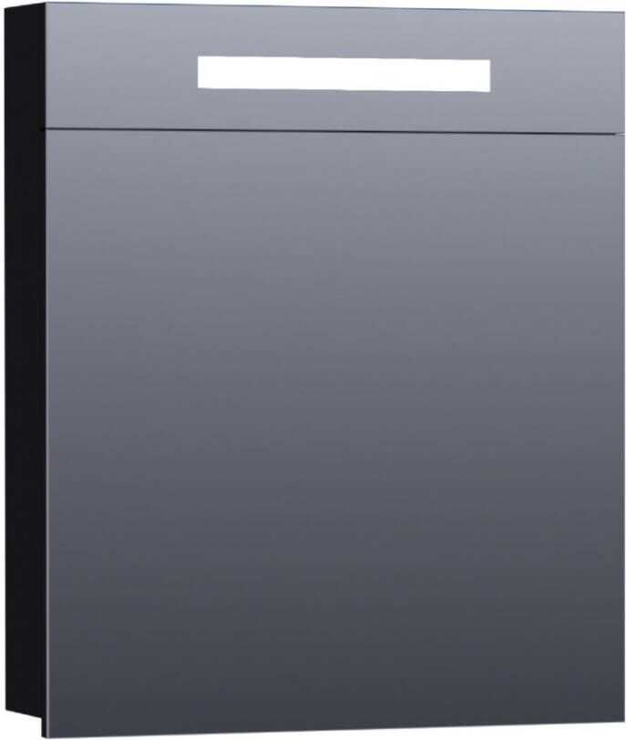 Saniclass 2.0 spiegelkast 60x70x15cm verlichting geintegreerd met 1 rechtsdraaiende spiegeldeur MDF hoogglans Zwart 7289