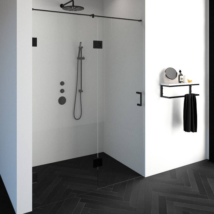 Saniclass Create douchedeur 150x200cm 2 delig profielloos met antikalk en 8mm veiligheidsglas zwart mat 4JC15 - Foto 2