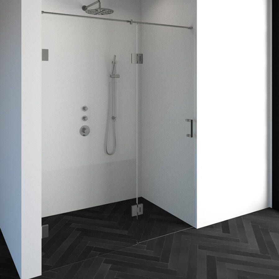 Saniclass Create douchedeur 160x200cm 2 delig profielloos met antikalk en 8mm veiligheidsglas geborsteld RVS 4JC15 - Foto 2