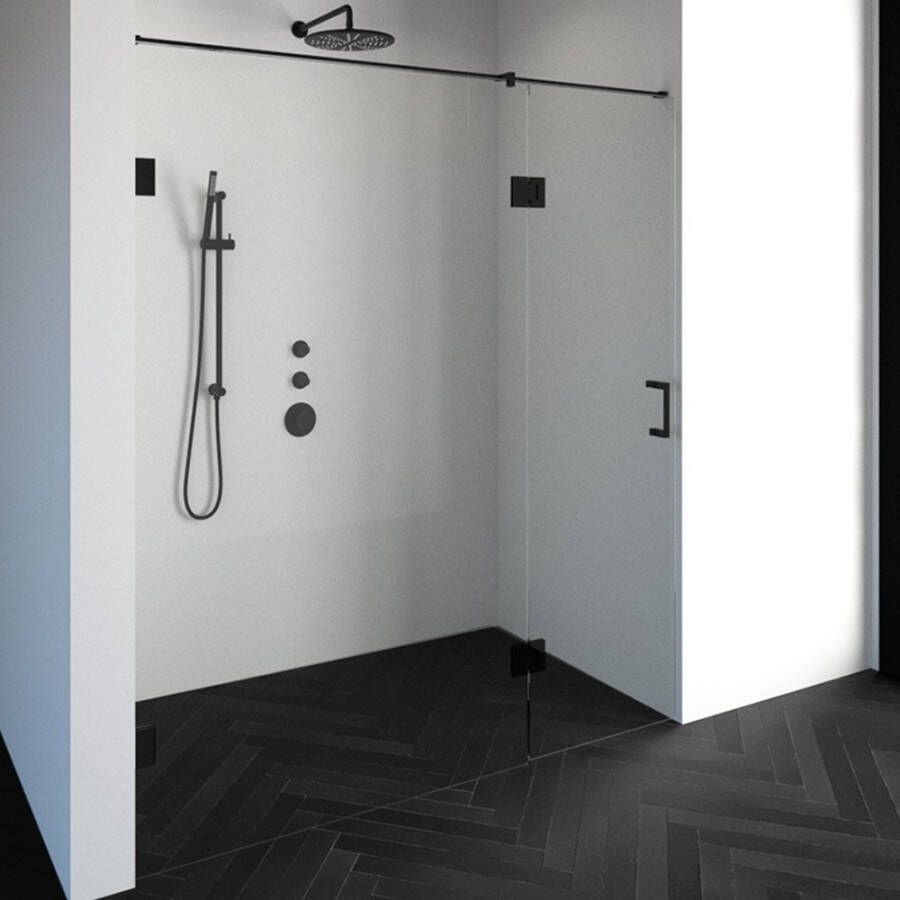 Saniclass Create douchedeur 180x200cm 2 delig profielloos met antikalk en 8mm veiligheidsglas zwart mat 4JC15 - Foto 2