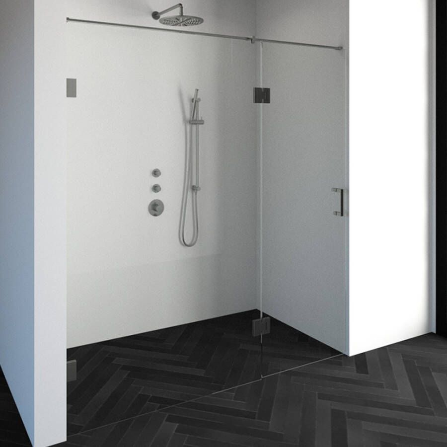 Saniclass Create douchedeur 190x200cm 2 delig profielloos met antikalk en 8mm veiligheidsglas geborsteld RVS 4JC15