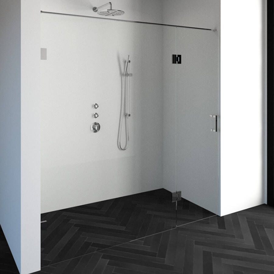 Saniclass Create douchedeur 200x200cm 2 delig profielloos met antikalk en 8mm veiligheidsglas chroom glans 4JC15 - Foto 2