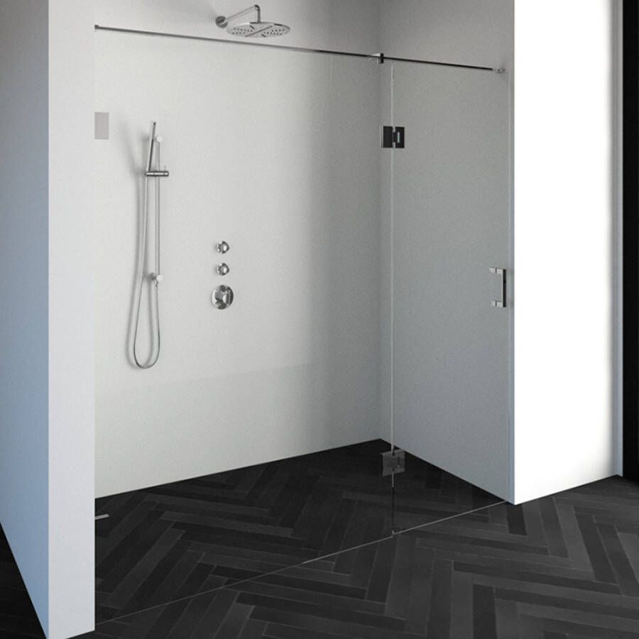 Saniclass Create douchedeur 200x200cm 2 delig profielloos met antikalk en 8mm veiligheidsglas chroom glans 4JC15