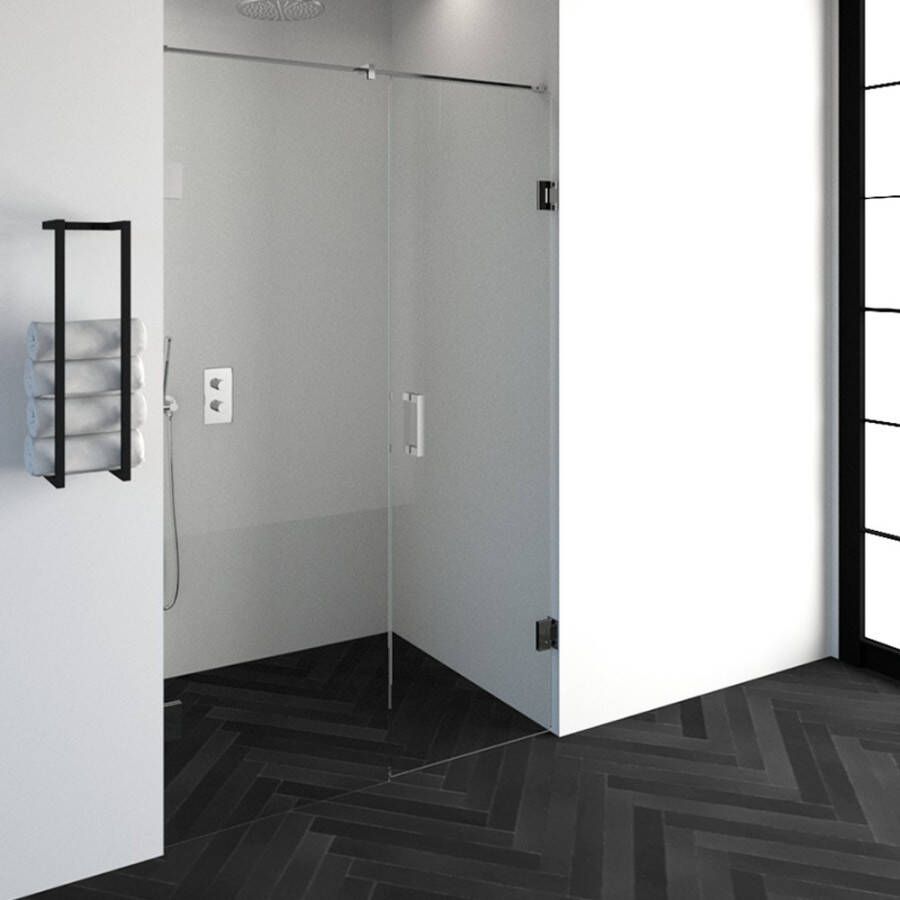 Saniclass Create douchedeur 130x200cm 2 delig profielloos met antikalk en 8mm veiligheidsglas chroom glans 4JC14