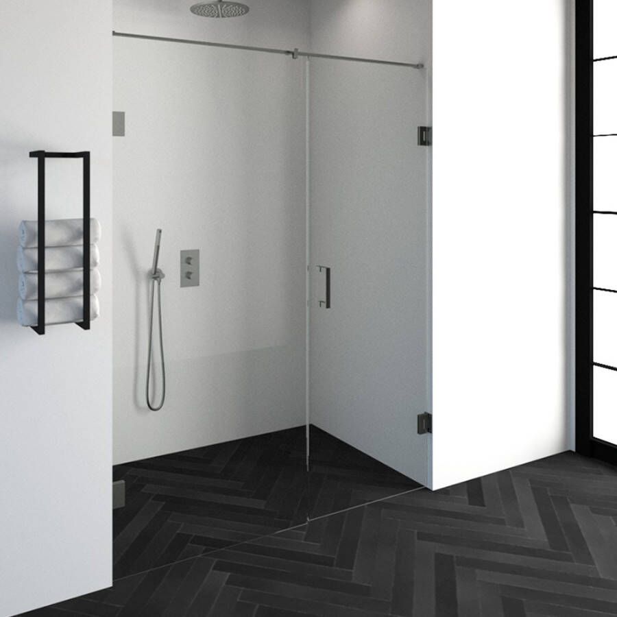 Saniclass Create douchedeur 160x200cm 2 delig profielloos met antikalk en 8mm veiligheidsglas geborsteld RVS 4JC14