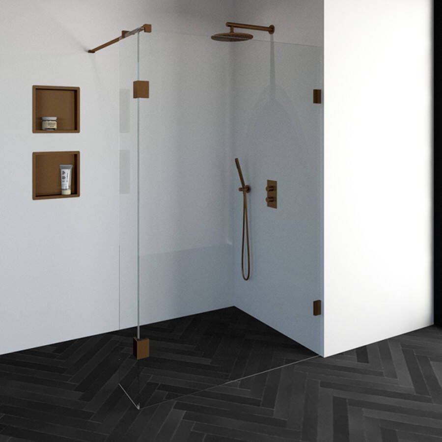 Saniclass Create inloopdouche 110x200cm profielloos met 30cm zijwand met antikalk en 8mm veiligheidsglas koper 4JC2-110 30k - Foto 5