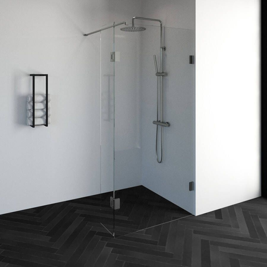 Brauer Create Inloopdouche 100x200cm profielloos 30cm draaibare zijwand antikalk 8mm veiligheidsglas geborsteld RVS 4JC3-100 30G