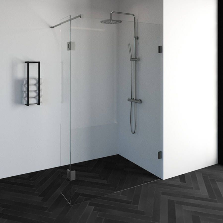 Saniclass Create inloopdouche 130x200cm profielloos met 30cm draaibare zijwand antikalk en 8mm veiligheidsglas geborsteld RVS 4JC3-130 30g - Foto 5