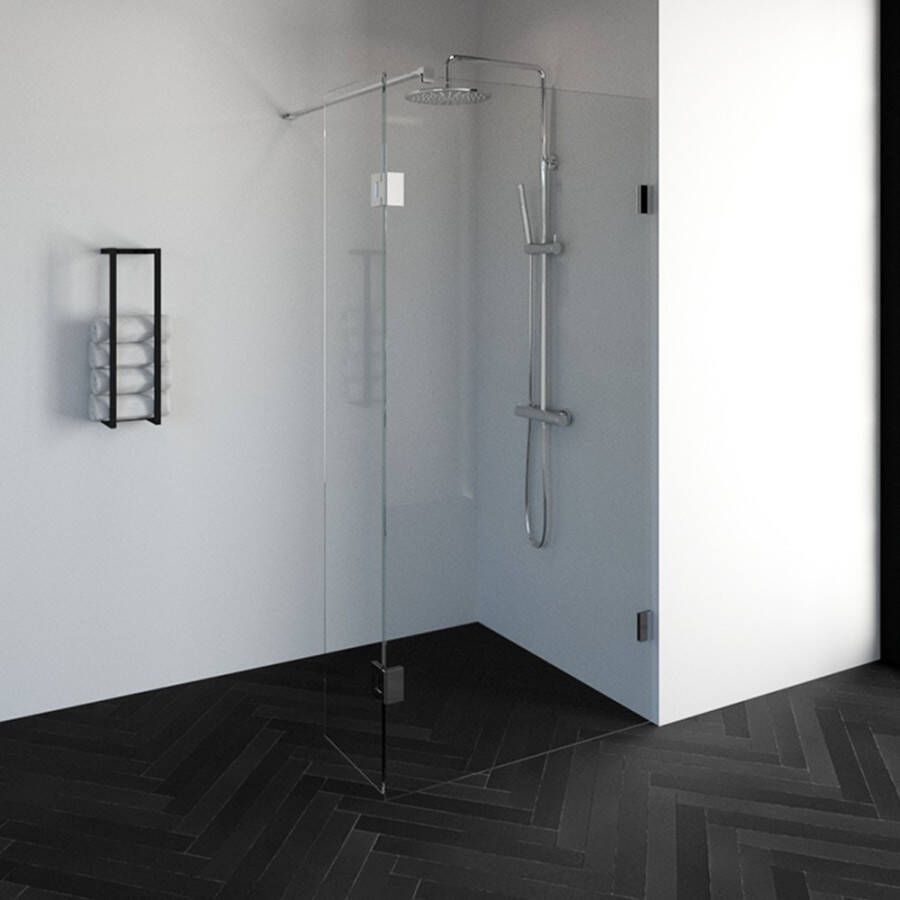 Saniclass Create inloopdouche 100x200cm profielloos met 40cm draaibare zijwand antikalk en 8mm veiligheidsglas chroom 4JC3-100 40ch
