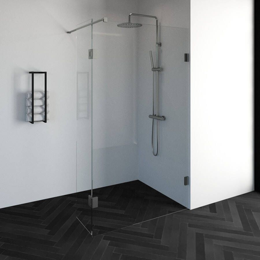 Saniclass Create inloopdouche 120x200cm profielloos met 40cm draaibare zijwand antikalk en 8mm veiligheidsglas geborsteld RVS 4JC3-120 40g