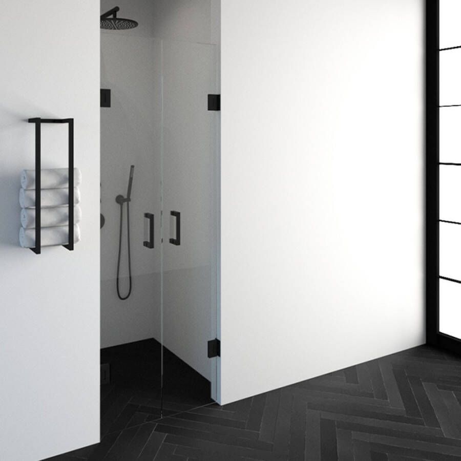 Saniclass Create pendeldeuren 70x200cm profielloos met antikalk en 8mm veiligheidsglas zwart mat 4JC16 - Foto 2
