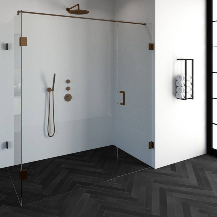 Tapo Creative rechthoekige douchecabine met vaste wand 180x100 koper