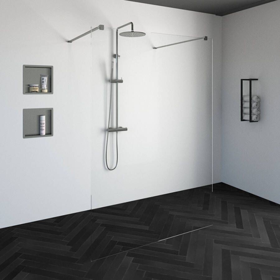 Saniclass Create inloopdouche vrijstaand 100x200cm profielloos met antikalk en 8mm veiligheidsglas geborsteld RVS 4JC7-100g - Foto 3