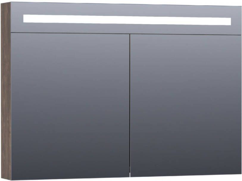 BRAUER Double Face Spiegelkast 100x70x15cm verlichting geintegreerd 2 links- rechtsdraaiende spiegeldeur MFC burned bark 7395