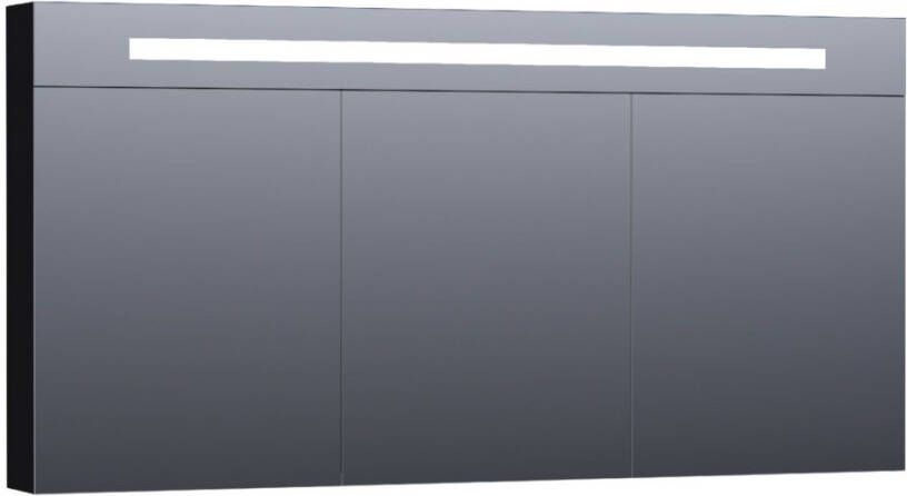 BRAUER Double Face Spiegelkast 140x70x15cm verlichting geintegreerd 3 links- rechtsdraaiende spiegeldeur MDF mat zwart 7367