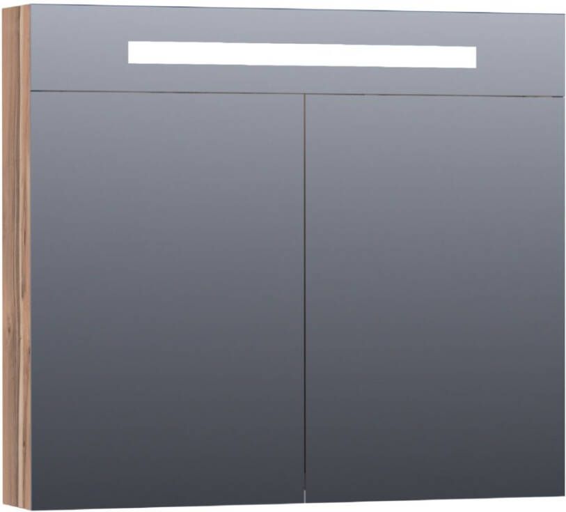 BRAUER Double Face Spiegelkast 80x70x15cm verlichting geintegreerd 2 links- rechtsdraaiende spiegeldeur MFC Almond SK-DF80AL