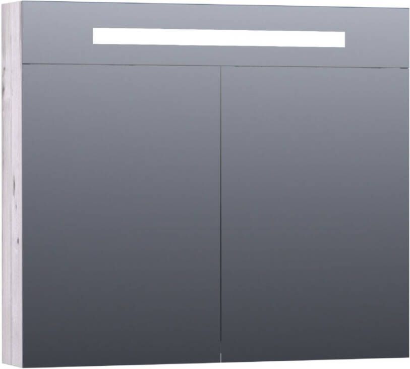 Saniclass Double Face spiegelkast 80x70x15cm verlichting geintegreerd met 2 links- en rechtsdraaiende spiegeldeuren MFC Birch SK-DF80BR