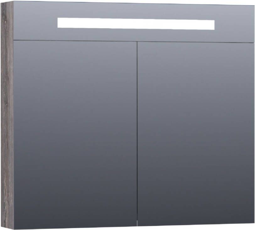 BRAUER Double Face Spiegelkast 80x70x15cm verlichting geintegreerd 2 links- rechtsdraaiende spiegeldeur MFC grey Canyon SK-DF80GC