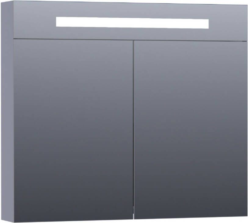 Saniclass Double Face spiegelkast 80x70x15cm verlichting geintegreerd met 2 links- en rechtsdraaiende spiegeldeuren MDF mat Grijs 7358