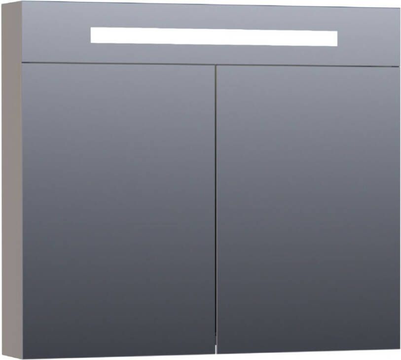 BRAUER Double Face Spiegelkast 80x70x15cm verlichting geintegreerd 2 links- rechtsdraaiende spiegeldeur MDF mat taupe 7352