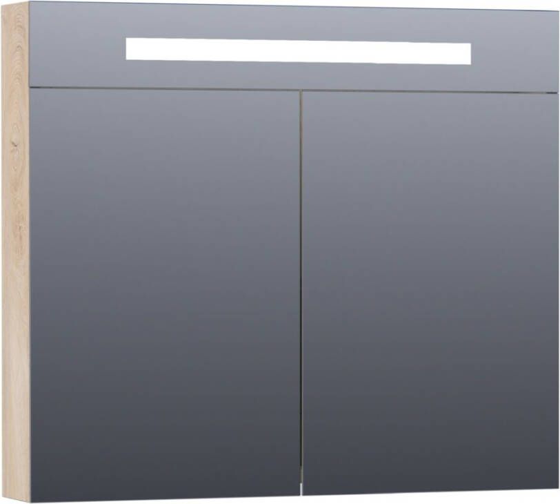 BRAUER Double Face Spiegelkast 80x70x15cm verlichting geintegreerd 2 links- rechtsdraaiende spiegeldeur MFC sahara 7370