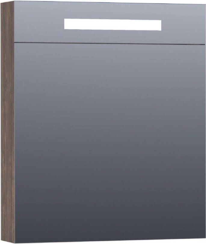 Saniclass Double Face spiegelkast 60x70x15cm verlichting geintegreerd met 1 rechtsdraaiende spiegeldeur MFC Burned Bark 7393 - Foto 2