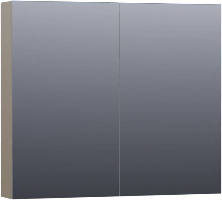 Saniclass Dual spiegelkast 80x70x15cm met 2 links- en rechtsdraaiende spiegeldeuren MDF hoogglans Taupe 7152