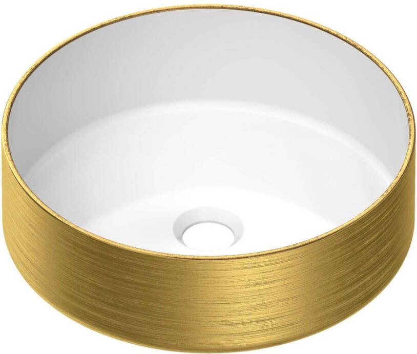Brauer Circle waskom 36x36cm rond keramiek hoogglans wit en goud WK-CC36ROHWGO - Foto 2