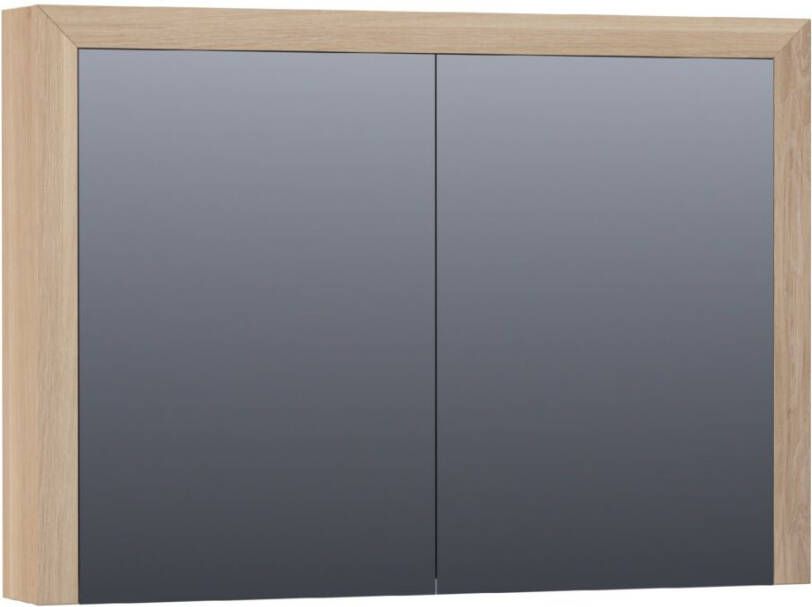 Saniclass Massief eiken spiegelkast 100x70x15cm met 2 links- en rechtsdraaiende spiegeldeuren Hout Smoked oak 70481SOG