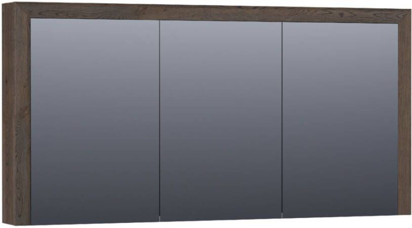 Saniclass Massief eiken spiegelkast 140x70x15cm met 3 links- en rechtsdraaiende spiegeldeuren doorlopende lamel geborsteld hout Black oak 70513BOG - Foto 2
