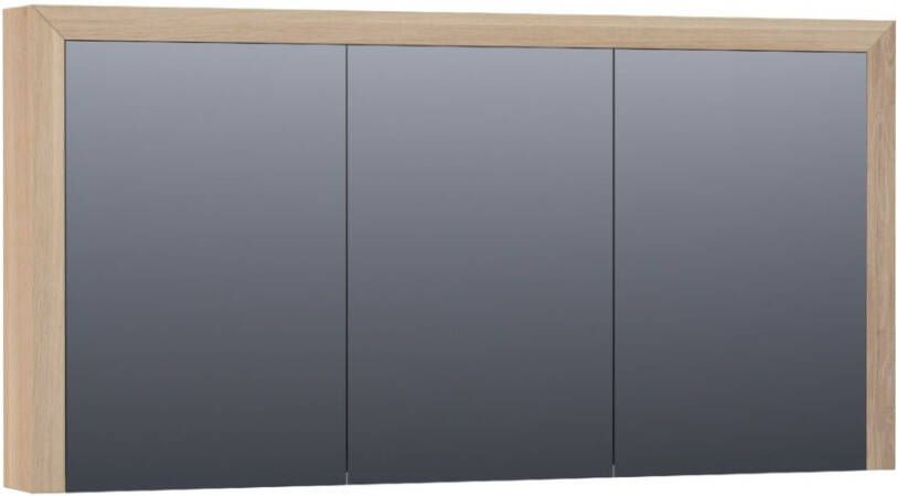 Saniclass Massief eiken spiegelkast 140x70x15cm met 3 links- en rechtsdraaiende spiegeldeuren doorlopende lamel geborsteld hout Smoked oak 70513SOG