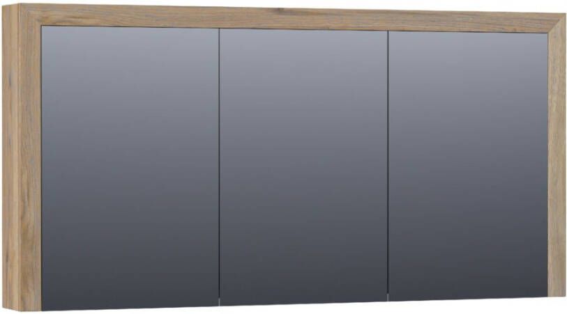 Saniclass Massief eiken spiegelkast 140x70x15cm met 3 links- en rechtsdraaiende spiegeldeuren doorlopende lamel geborsteld hout Vintage oak 70513VOG