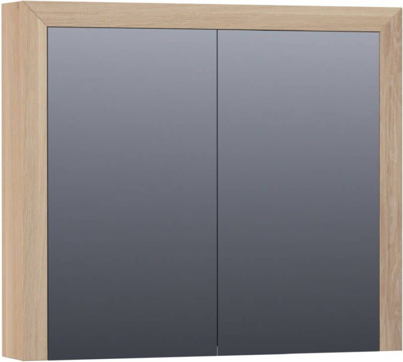 BRAUER Massief eiken Spiegelkast 80x70x15cm 2 links rechtsdraaiende spiegeldeuren Hout Smoked oak 70541SOG