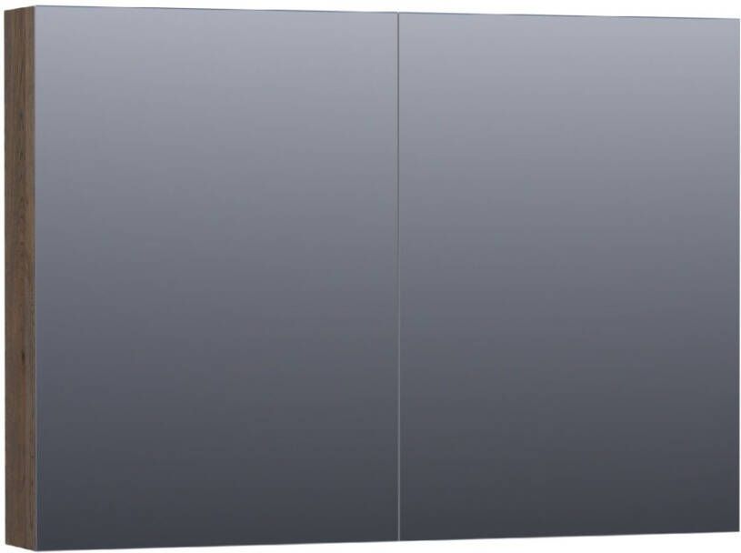 Saniclass Plain spiegelkast 100x70x15cm met 2 links- en rechtsdraaiende spiegeldeuren Hout Black oak SK-PL100BO - Foto 1
