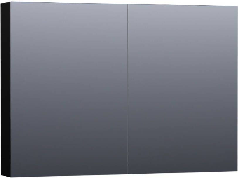 Saniclass Plain spiegelkast 100x70x15cm met 2 links- en rechtsdraaiende spiegeldeuren MDF hoogglans Zwart SK-PL100HZ