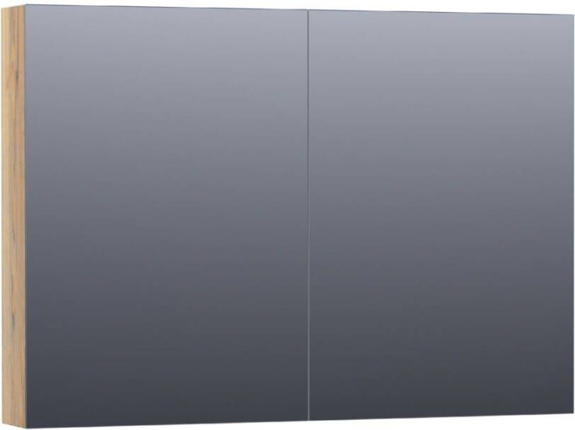 Saniclass Plain spiegelkast 100x70x15cm met 2 links- en rechtsdraaiende spiegeldeuren Hout Vintage oak SK-PL100VO