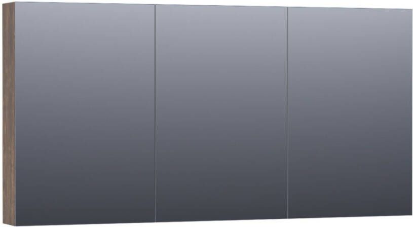 Saniclass Plain spiegelkast 140x70x15cm met 3 links- en rechtsdraaiende spiegeldeuren MFC Burned Bark SK-PL140BB