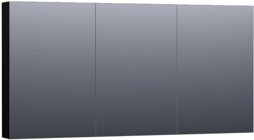 BRAUER Plain Spiegelkast 140x70x15cm 3 links- en rechtsdraaiende spiegeldeuren MDF hoogglans zwart SK-PL140HZ