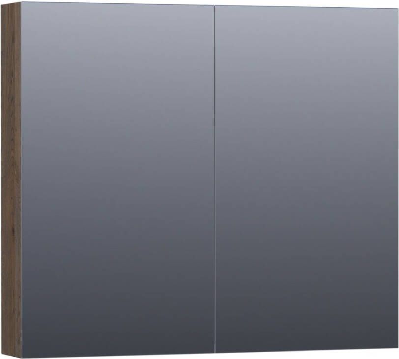 Saniclass Plain spiegelkast 80x70x15cm met 2 links- en rechtsdraaiende spiegeldeuren Hout Black oak SK-PL80BO