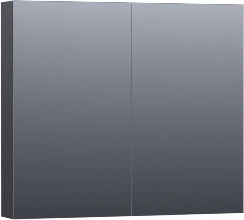 BRAUER Plain Spiegelkast 80x70x15cm 2 links rechtsdraaiende spiegeldeuren MFC black wood SK-PL80BW