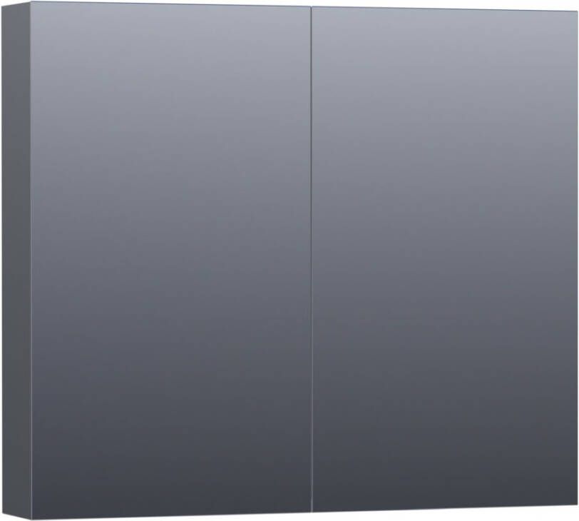 Saniclass Plain spiegelkast 80x70x15cm met 2 links- en rechtsdraaiende spiegeldeuren MDF hoogglans Grijs SK-PL80HG