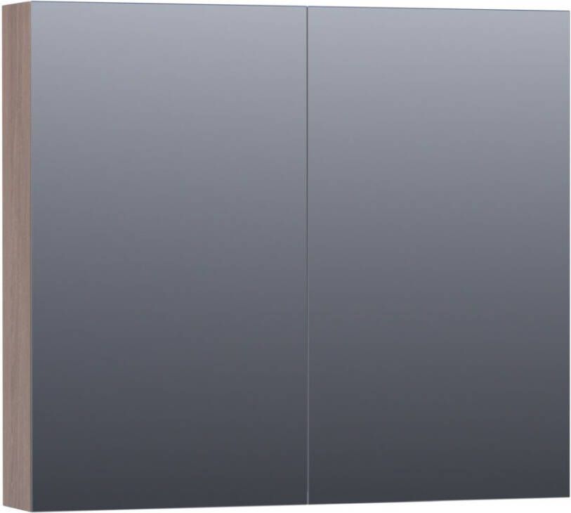 Saniclass Plain Spiegelkast 80x70x15cm 2 links rechtsdraaiende spiegeldeuren MFC legno viola SK-PL80LV