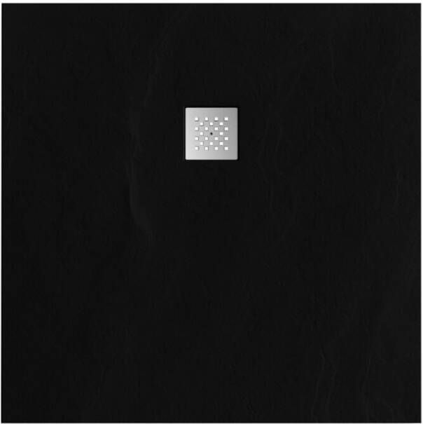 Tapo Relievo Crag douchebak 100x100 cm mat zwart met mat wit afvoerrooster